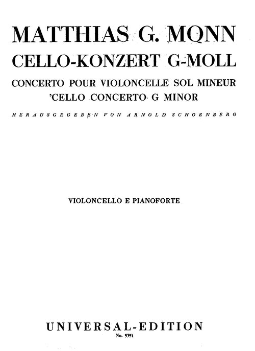 Monn Cello Concerto In G Minor Schoenberg Piano
