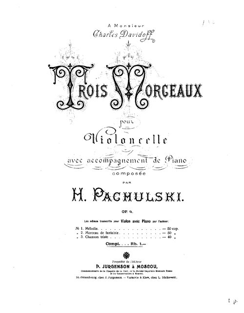 Pachulski 3 Piezas Violoncello, Y Piano Op 4