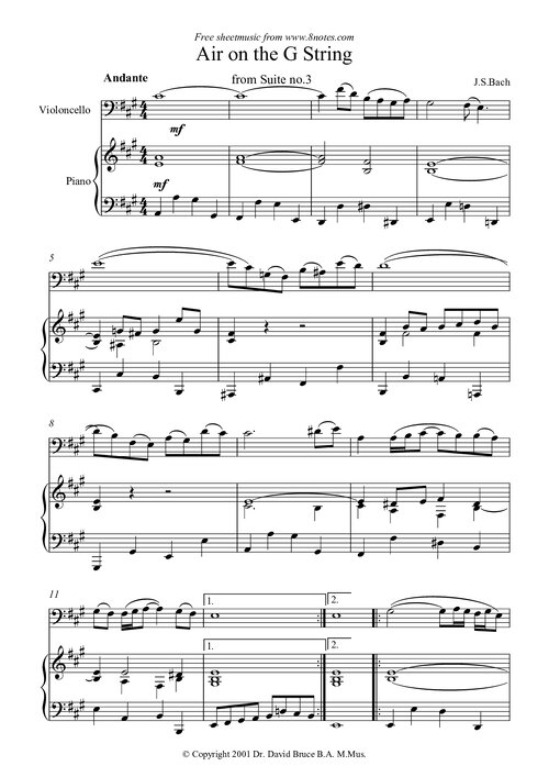 Bach Air Suite No 3 In D Cello & Piano