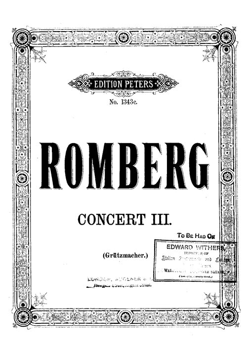 Romberg Cello Concerto No 3 Op 6 (cello & Piano)