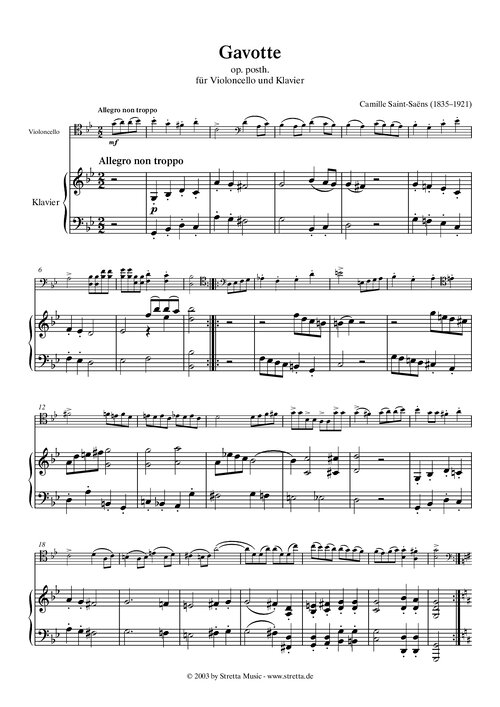 Saint Saens Gavotte Parte De Cello & Piano