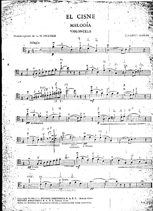 Saint Saens El Cisne Cello Y Piano Pratesi