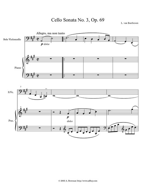 Beethoven Op 69 Sonata For Cello And Piano No 3 Piano Part