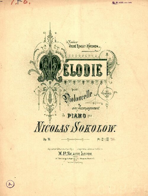 Sokolov Op 16 Melodie For Cello & Piano