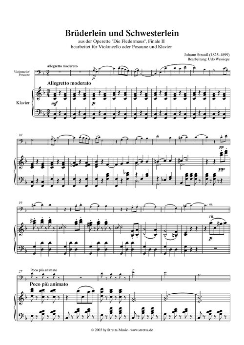 Strauss Die Fledermaus Cello & Piano