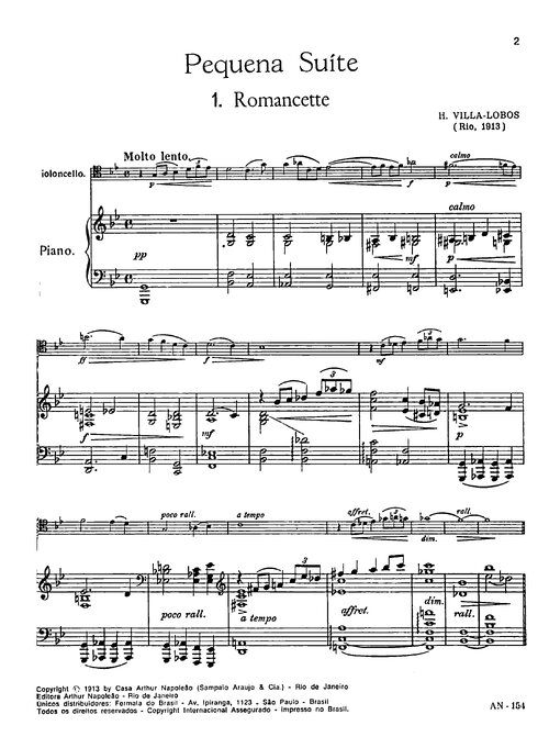 Villa Lobos Pequena Suite For Cello And Piano Score
