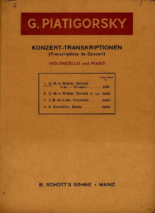 Weber (g Piatigorsky) Sonata En Do Mayor Cello & Piano