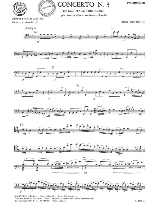 Boccherini Cello Concerto In G G480 Cello Part