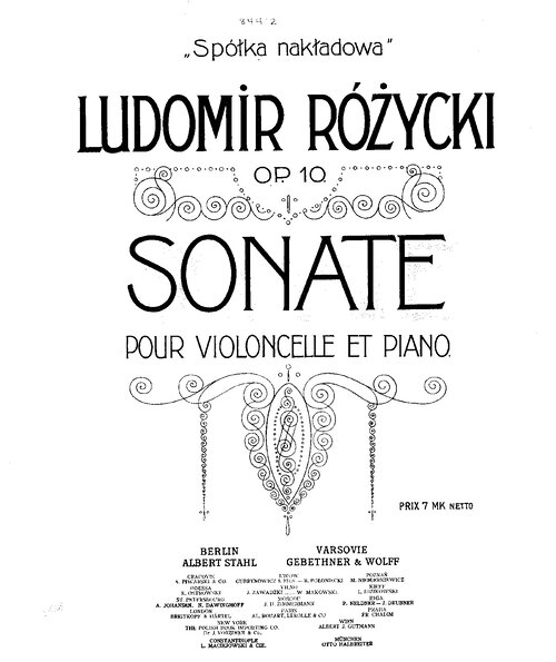 Ludomir Rozycki Sonata Cello Y Piano Op10