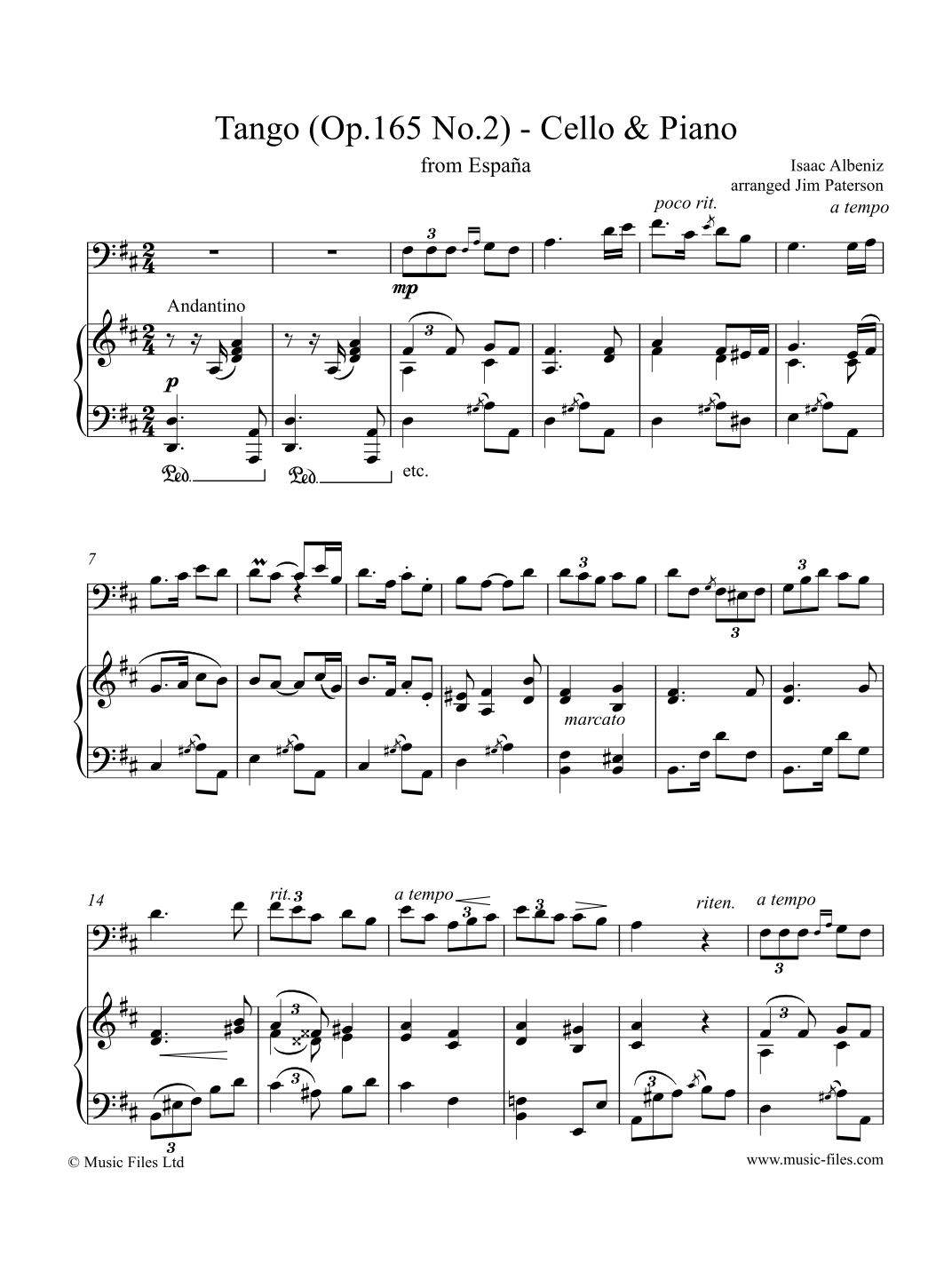 Albeniz Op165 2 Tango Cello Y Piano