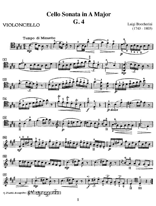 Boccherini Cello Sonata In A Major Piatti Cello