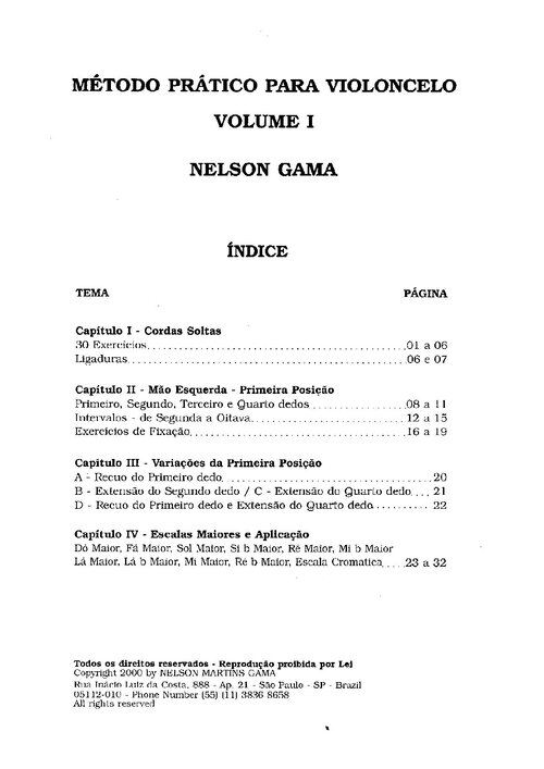 Metodo Violoncello Nelson Gama Volume 01