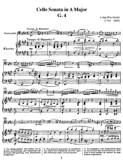 Boccherini Cello Sonata In A Major Piatti Piano