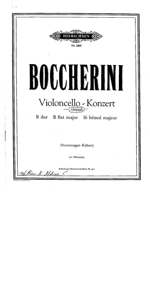 Bocherini Concerto Per Cello In Si B (cello E Piano)