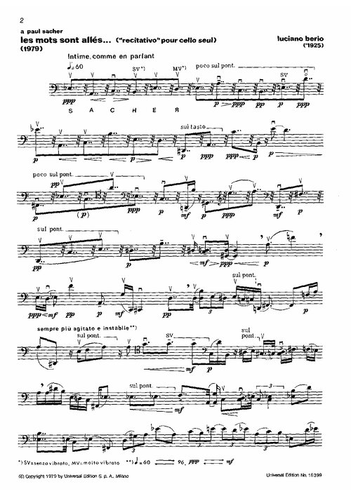 Berio Les Mots Sont Allés (solo Cello, 1979)