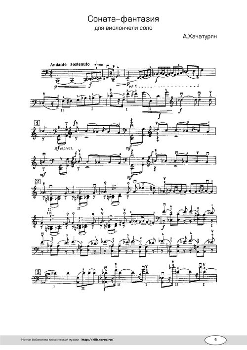 Khachaturian Sonata Fantasia For Solo Cello