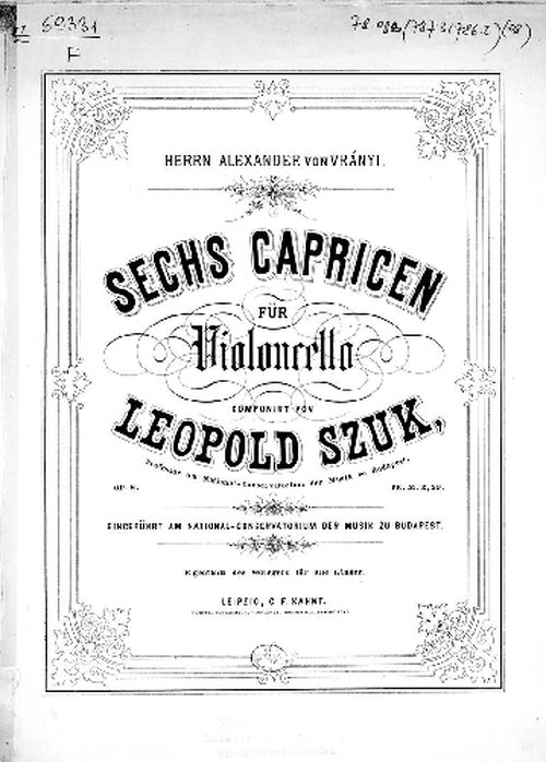 Szuk Op 8 Sechs Capricen For Cello Solo