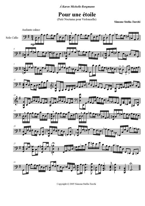Sheet Music Simone Stella Pour Une Etoile (nocturne) (cello, Violoncelle, Violoncello)