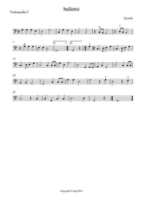 Balletto 3 Cellos Gastoldi Violoncello 3