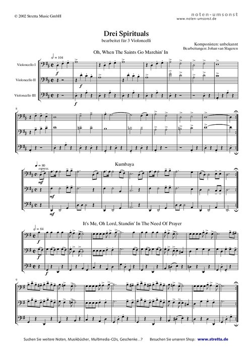 Cello 3 Spirituals Para Tres Cellos