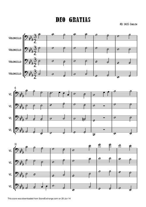 Deo Gratias Arr 4 Violoncellos