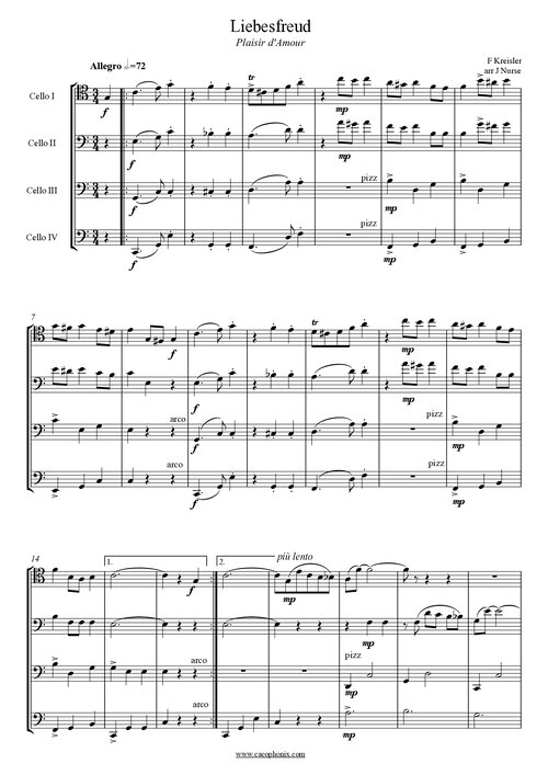 Kreisler Liebesfreud Cello Quartet