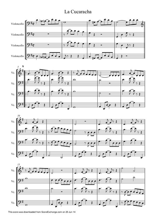 La Cucaracha Mexican Song 4 Violoncellos