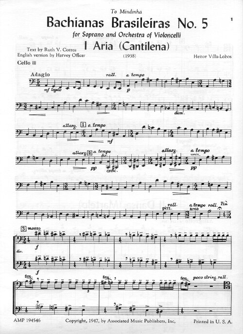 Villa Lobos Bachianas Brasileiras No 5 For Soprano And Orchestra Of Violoncelli Cello Iii