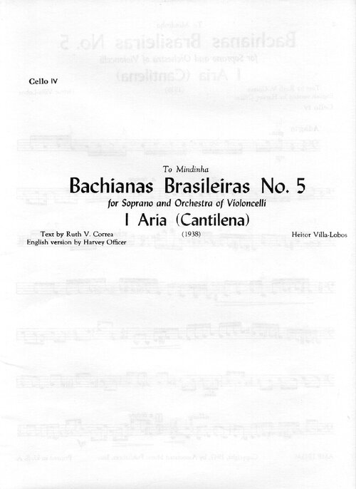 Villa Lobos Bachianas Brasileiras No 5 For Soprano And Orchestra Of Violoncelli Cello Iv