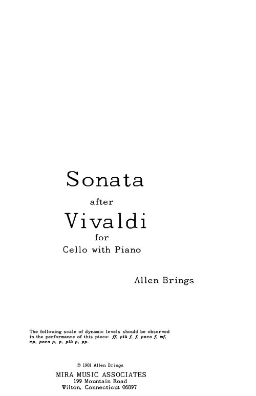Brings Sonata After Vivaldi For Cello And Piano
