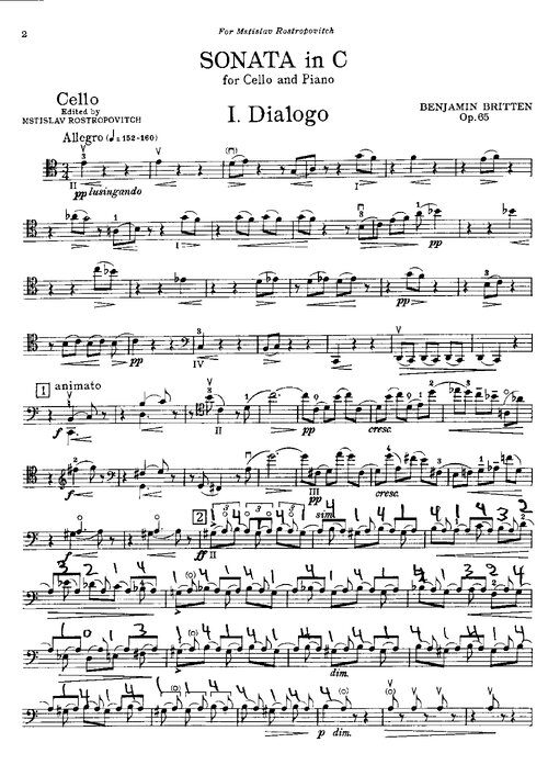 Britten Sonata For Cello & Piano In C Cello Part