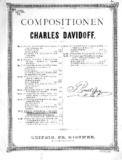 Davidoff Op 20 Vier Stucke For Cello And Piano