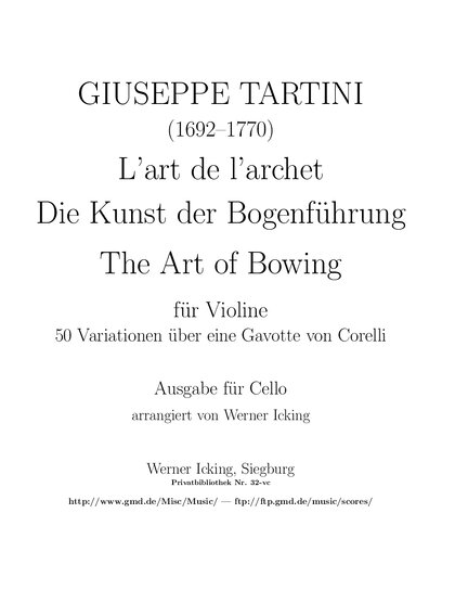 Tartini L'arte Del'archetto Per Cello