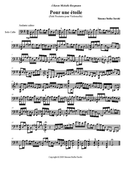 Sheet Music Simone Stella Pour Une Etoile (nocturne) (cello, Violoncelle, Violoncello)