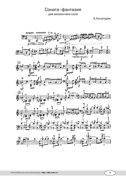 Khachaturian Sonata Fantasia For Solo Cello