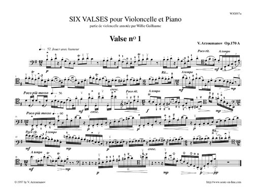 Arzoumanov Op 170a Six Valses For Cello And Piano