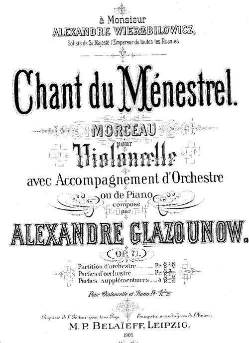 Glazunov Chant Du Menestrel Cello Piano