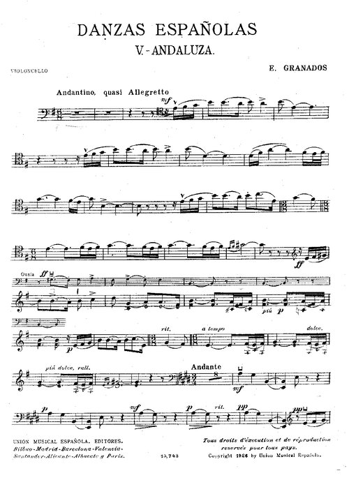 Granados Andaluza Danzas Espanolas Cello Piano