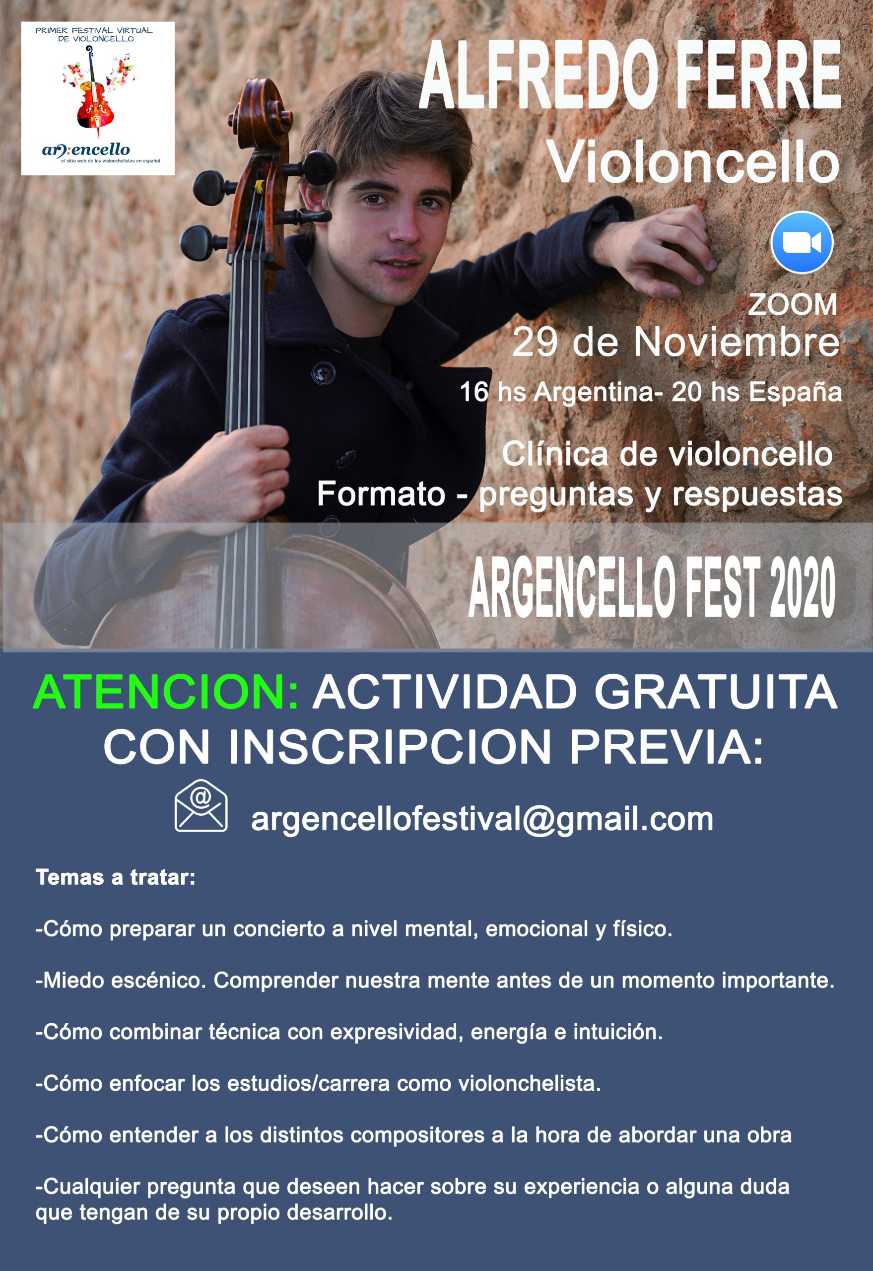 Argencello Fest 2020: Clínica de violoncello a cargo de Alfredo Ferré