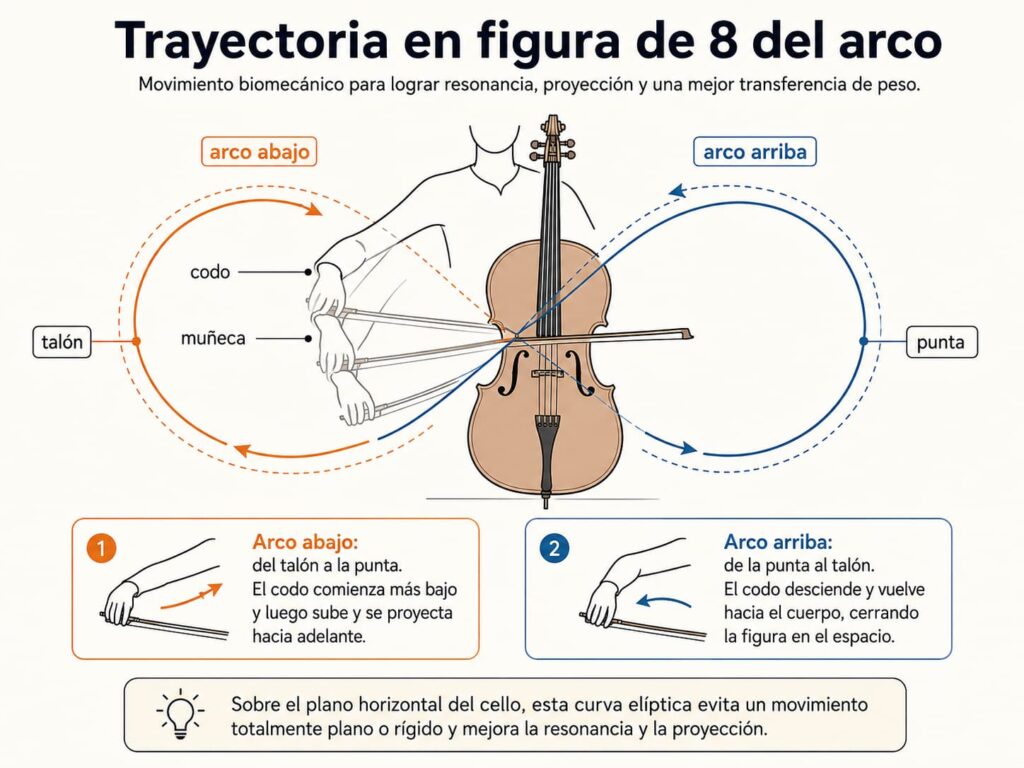 Esquema mostrando la trayectoria en "figura de 8" del arco