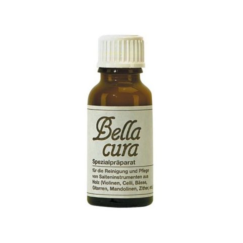 Frasco de Bella Cura, preparado para la limpieza y el cuidado de instrumentos de cuerda de madera